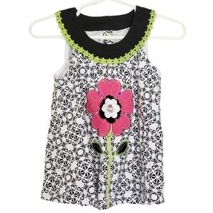 K1087 * Kids Headquarters Flower Appliqué Top Black White Pink Size 24M